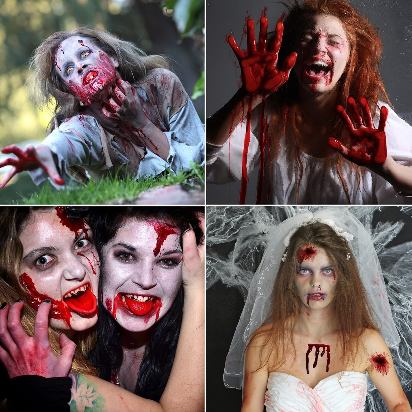 Fake Blood Set, 60ml Fake Blood Spray and 60ml Dripping Blood and 40ml Coagulated Gel Blood, Halloween Washable Fake Blood Makeup for Clothes, Zombie, Vampire Cosplay & Dress Up (Sets)