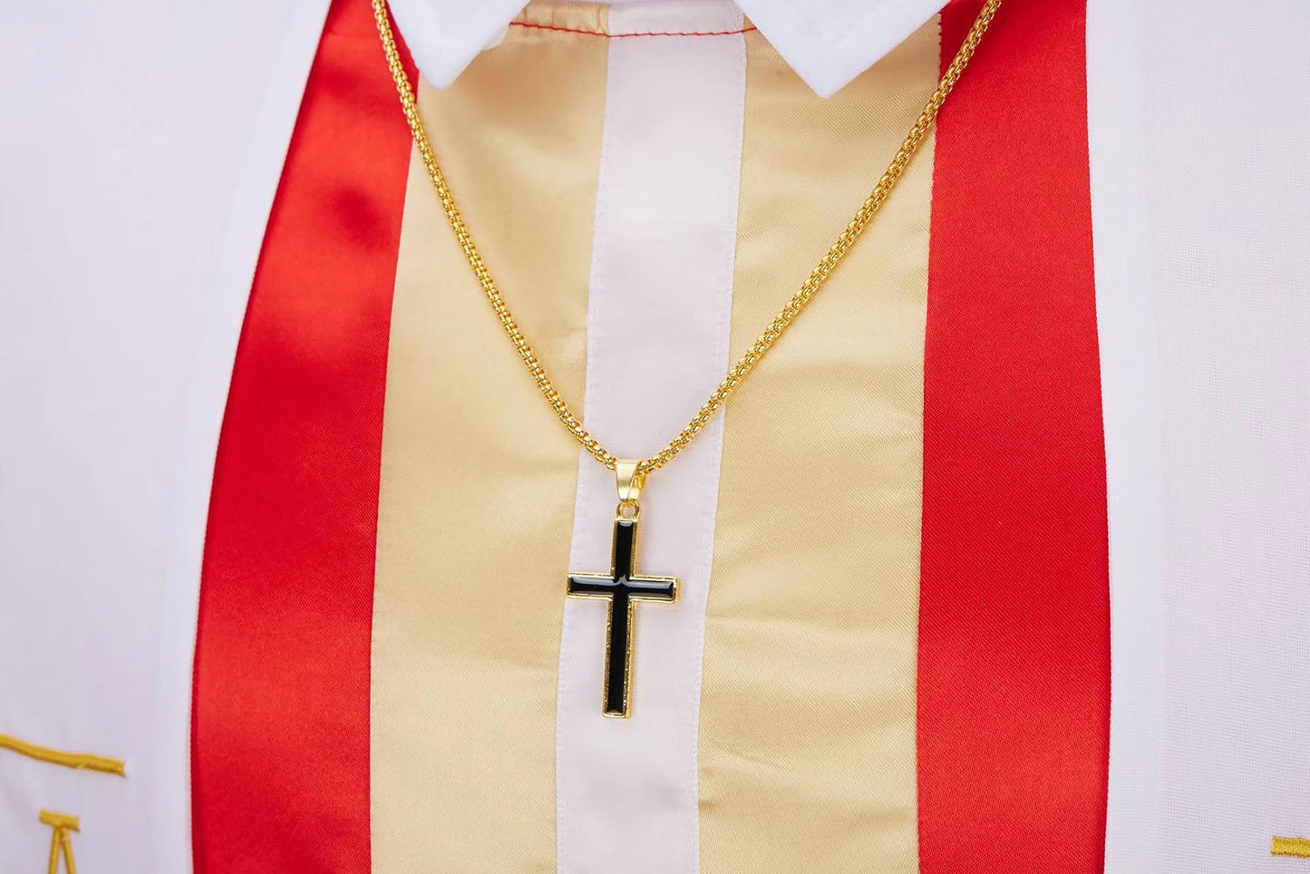Regenboog Pope Costume Men,Adult Pontiff Biblical Catholic Cardinal Bishop Outfit,Pastor Robe,Saint Cross Staff,Clergy Robe,Halloween Costume,Size M(Plus)