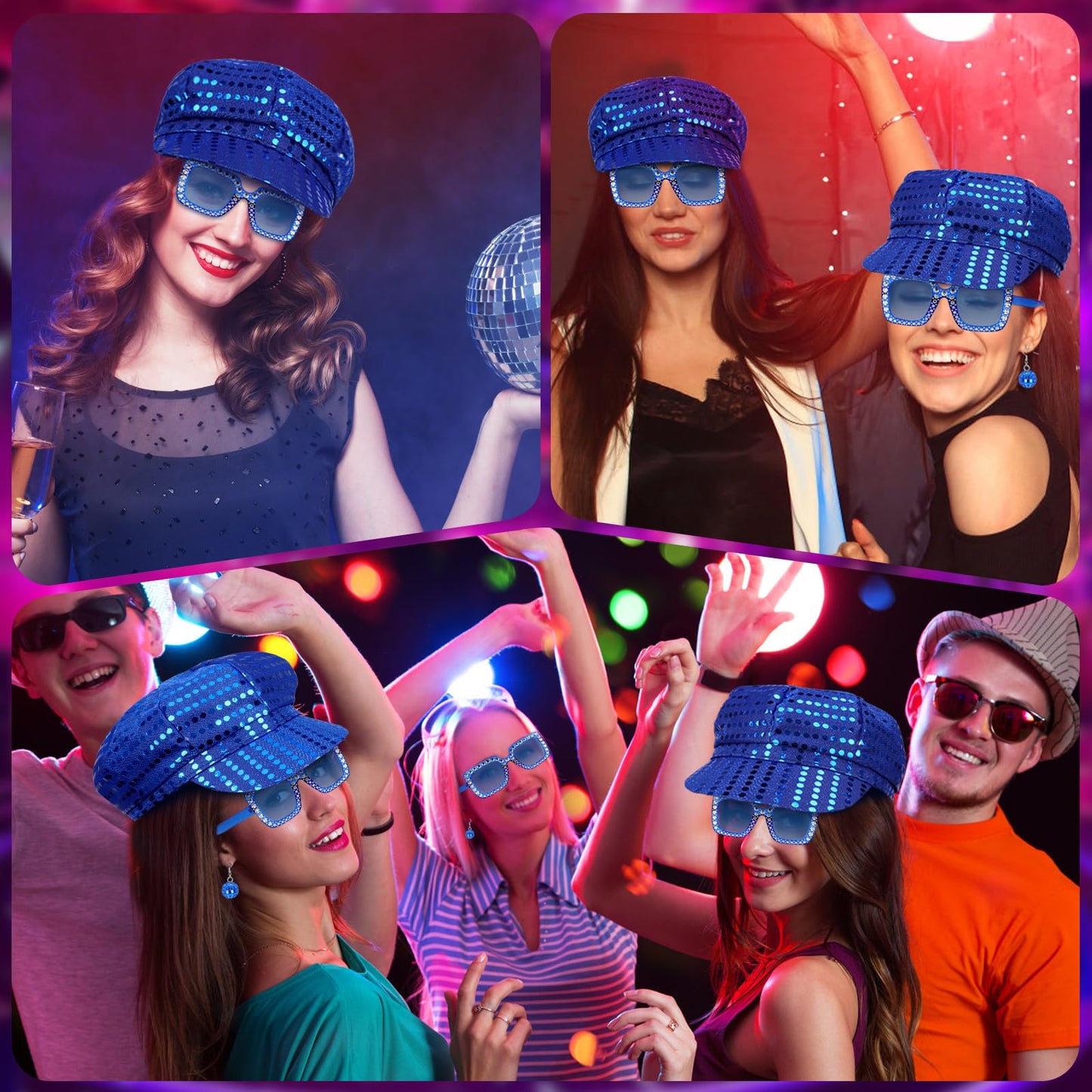 Sequin Blue Hat for ABBA Adults 70s Accessories for ABBA with Blue (image 7)