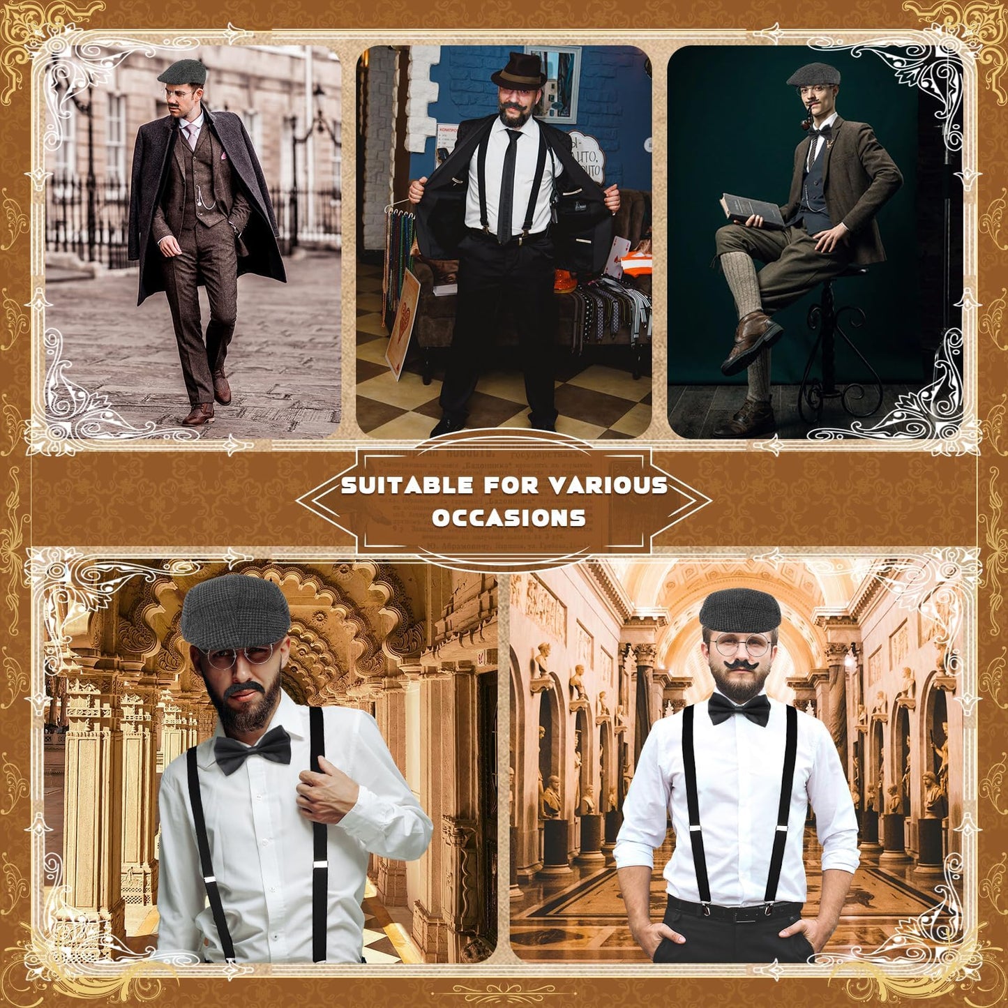 1920s Gatsby Costume Accessories Set - Mens Fancy Dress with Beret