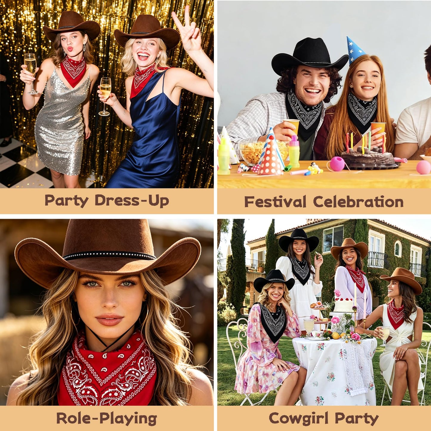 Cowboy Hats for Men and Women with Bandana Scarf - Unisex Western