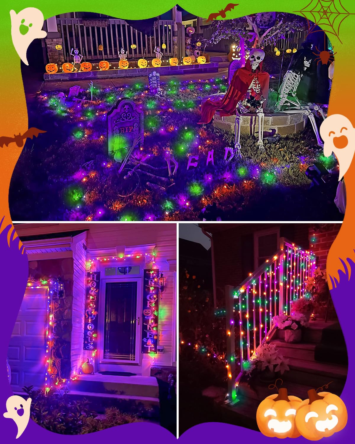 Dalugo Halloween Lights Orange Purple Green, 5M 50 LED Battery Operated Halloween Decorations Fairy Lights with Timer, IP65 Waterproof Indoor Outdoor String Light for Hallow Decor(Green Wire)