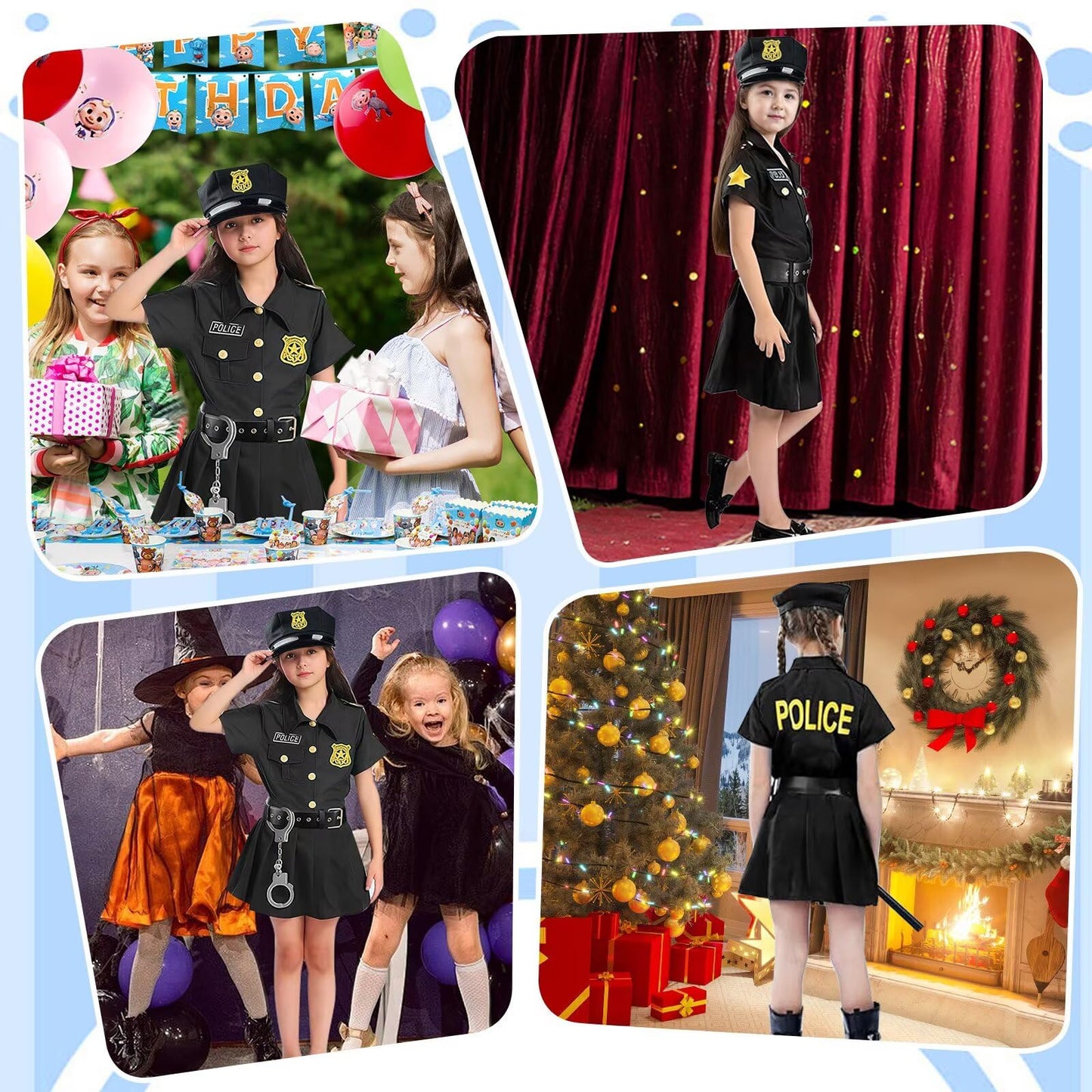 Luckyou Kids Costume Police for Girls Police Uniform Outfit with Accessories Whistle Handcuffs Fancy Dress Up for Carnaval Halloween Cosplay Black-M