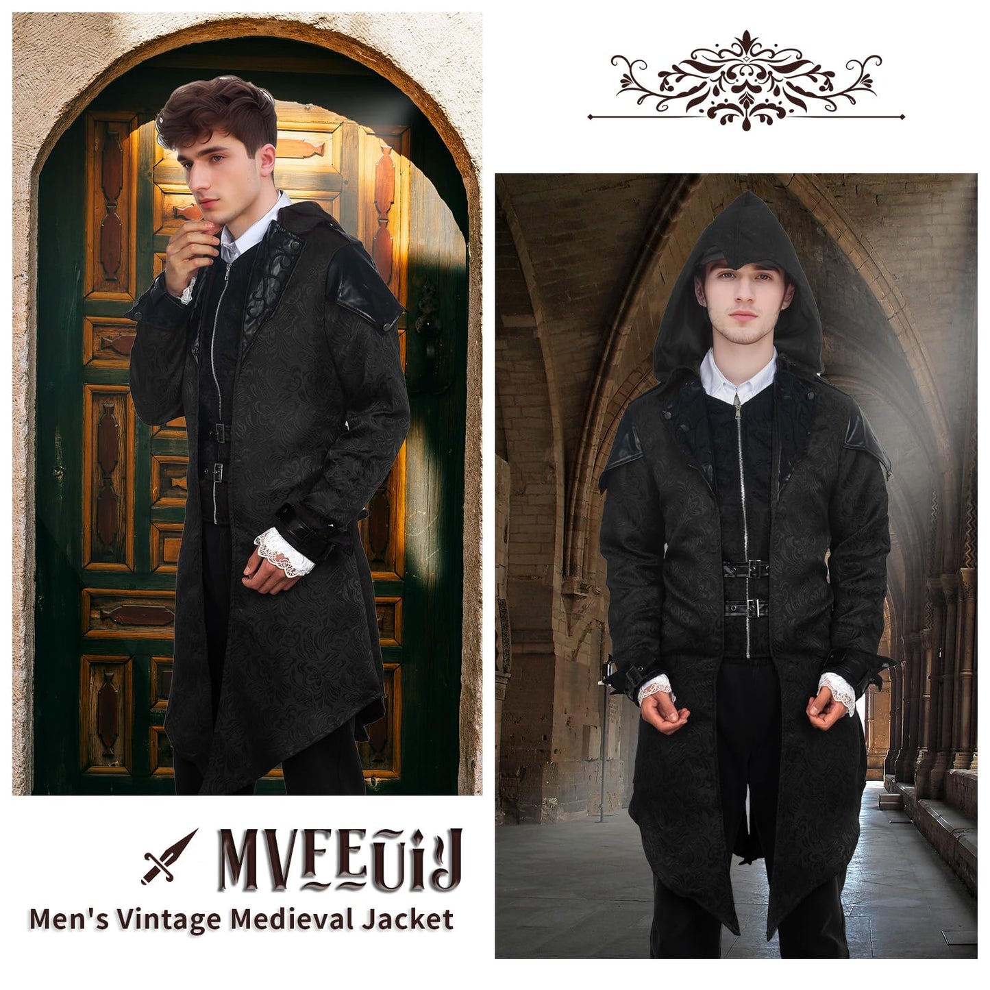 Steampunk Men's Jacket with Hood - Gothic Tailcoat Men's Coat (image 6)