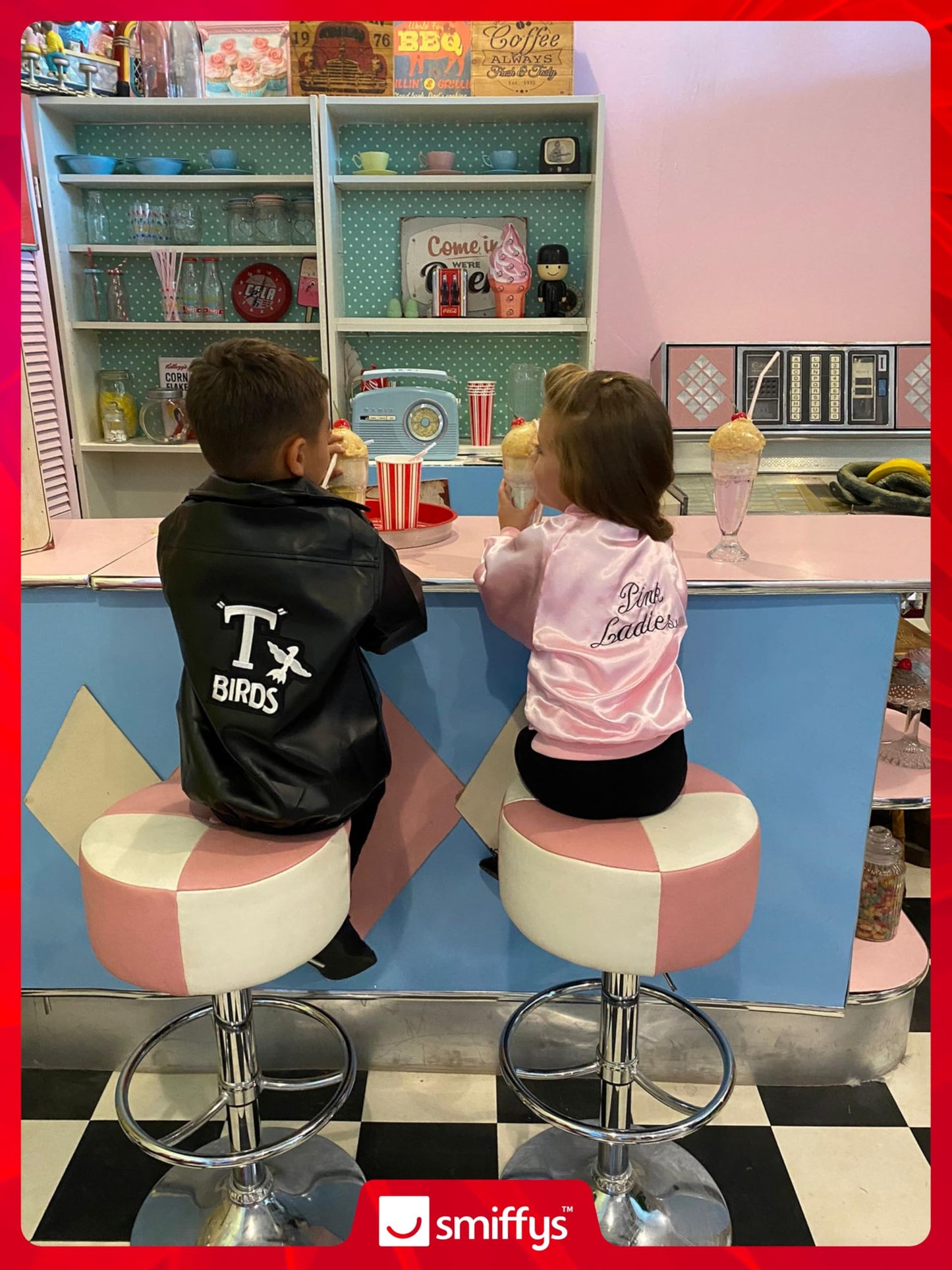 Smiffys Grease Pink Ladies Jacket for Kids, Pink Jacket with Embroidered Logo, Officially Licensed, Fancy Dress, and Playful Music-Themed Events, Girls Toddler Age 10-12 costume Halloween