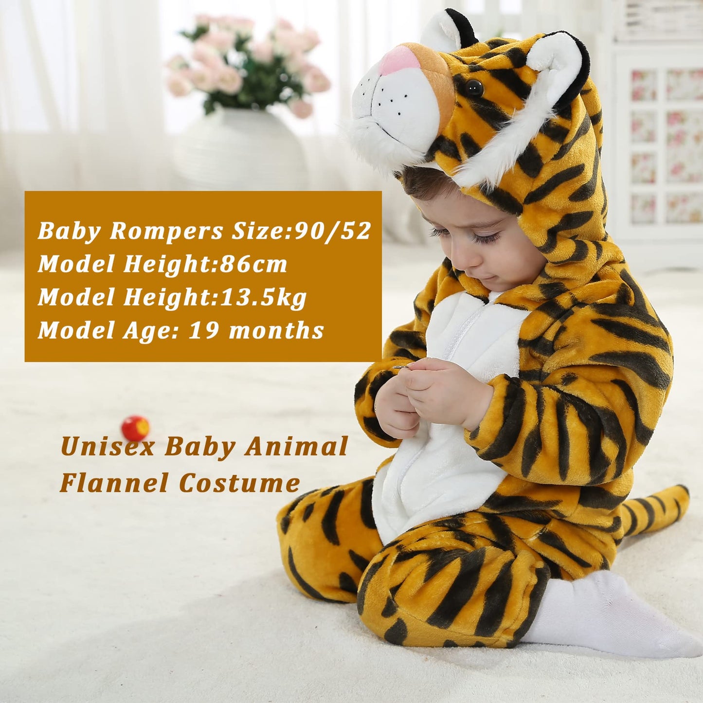 Doladola Baby's Hooded Onesie Cartoon Animal Romper Baby Loungewear Newborn Outfits Jumpsuit(0-3 Months,Tiger)