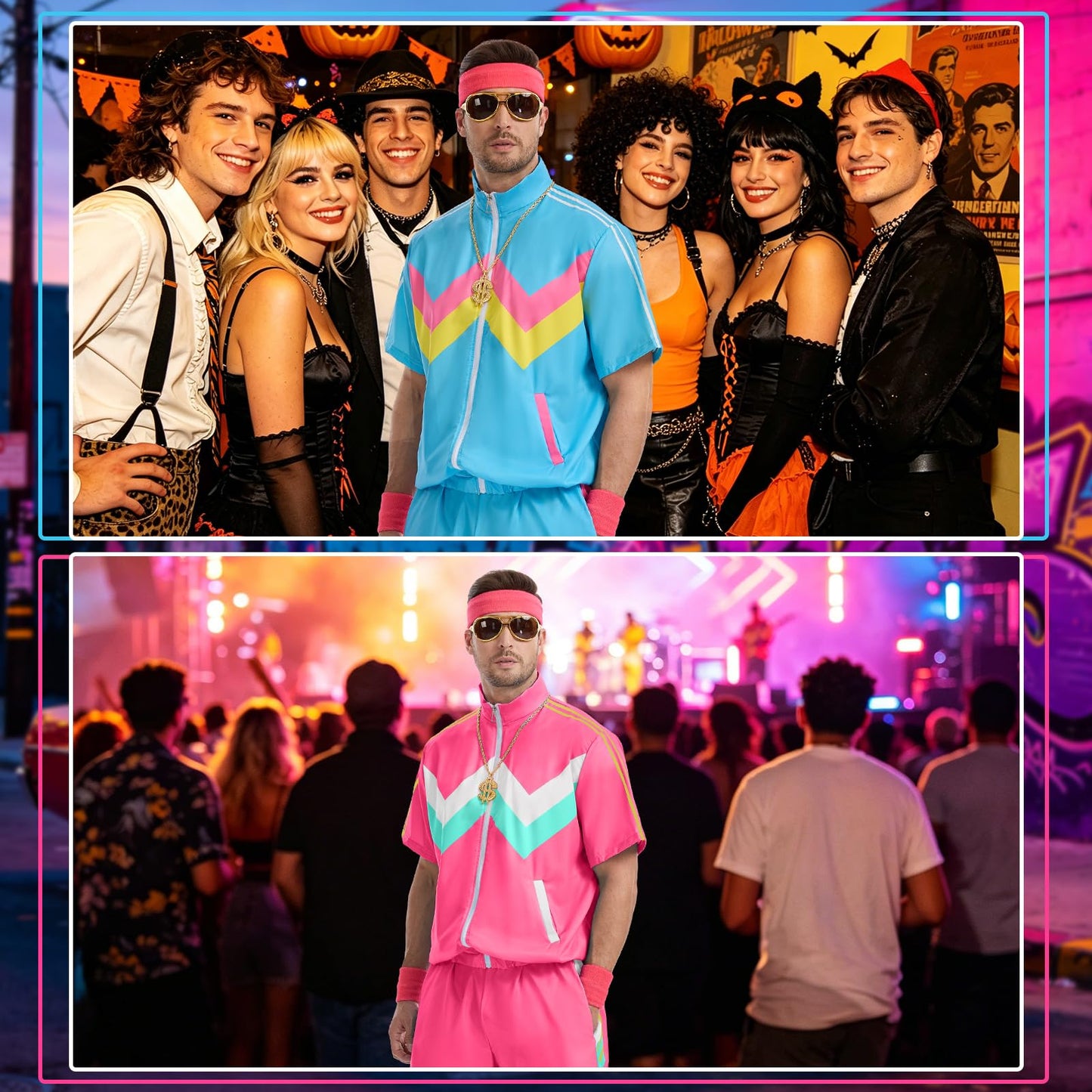 OPAEHJF 80s Outfit for Men Women,Retro Shirts and Shorts Set, 80s Themed Party Halloween Costumes (Blue, S)