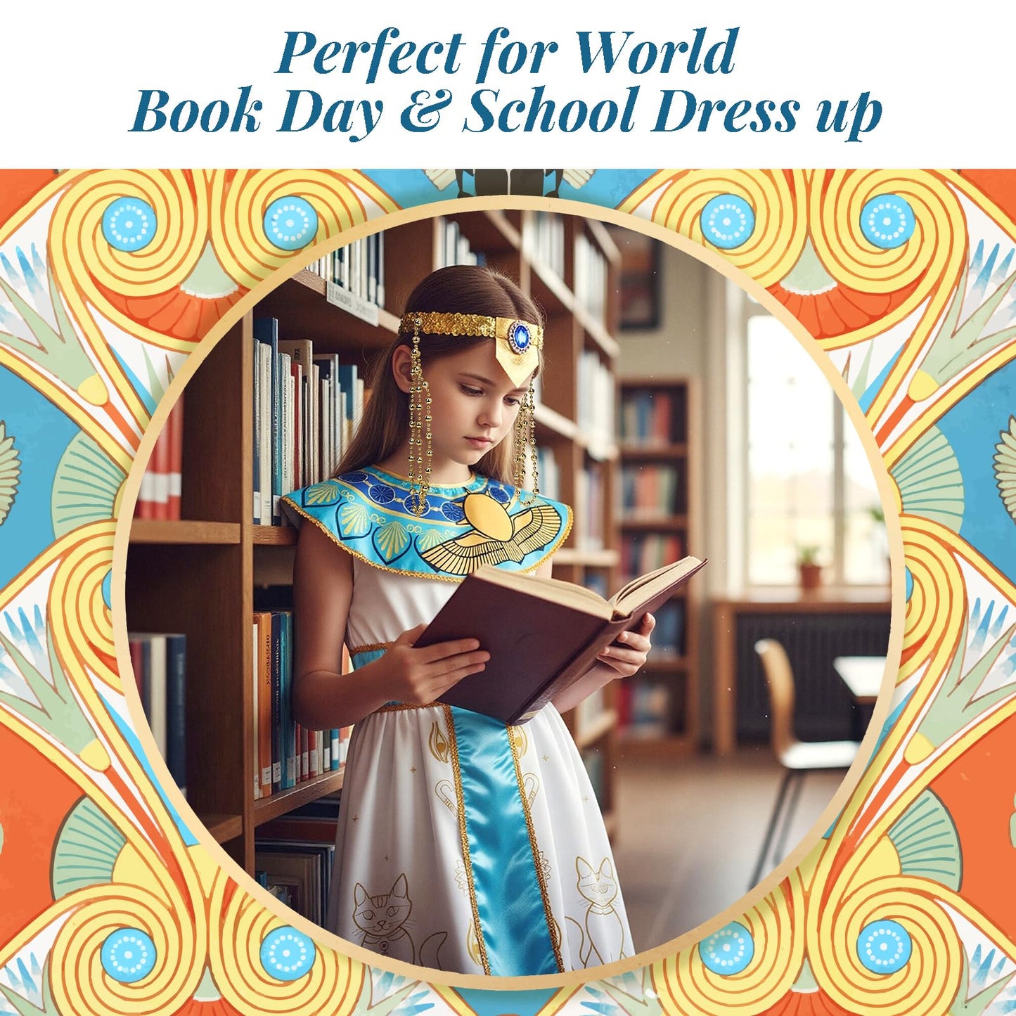 WIKITOT Egyptian Costumes for Girls, Halloween Costumes for Girls Aged 5-13 (M)