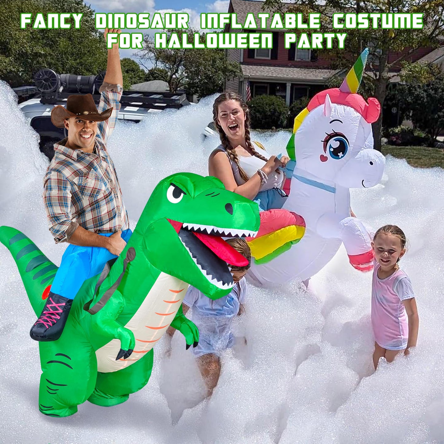 Goenb Inflatable Dinosaur Costume Adult, Blow Up Dinosaur Costume Funny Riding T Rex Costumes Adults for Easter Halloween Cosplay Party