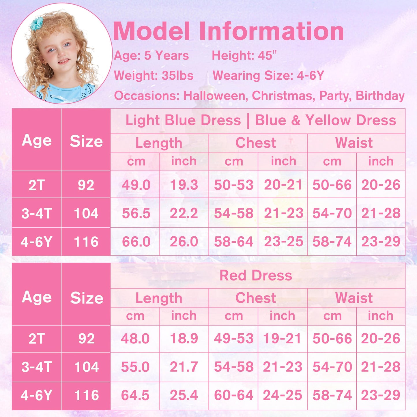 IKALI Princess Dress Up Costume for Toddler Girls, 6 Pcs Fancy Costumes Dresses Outfit Clothes Set for Toddlers 4-6 Years