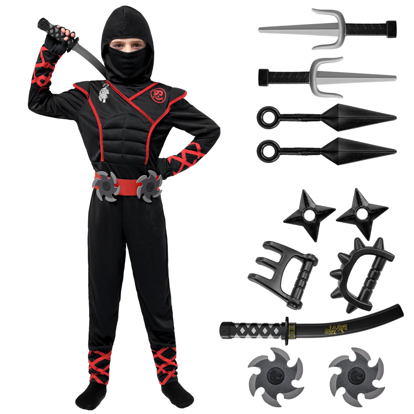 Spooktacular Creations Boys Ninja Deluxe Costume for Kids, Halloween Ninja Cosplay Costume for Boys and Girls