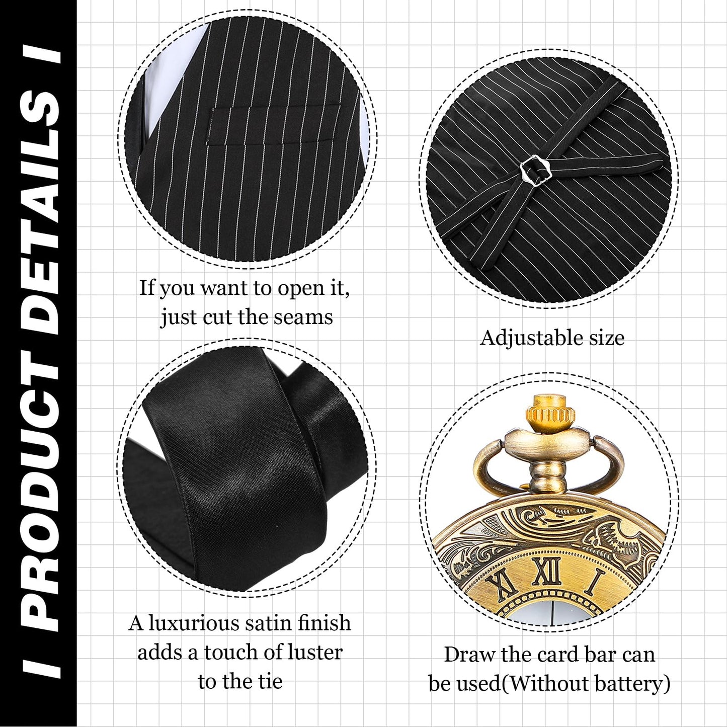 1920s Men's Costume Accessories Set - Vest Hat Suspenders