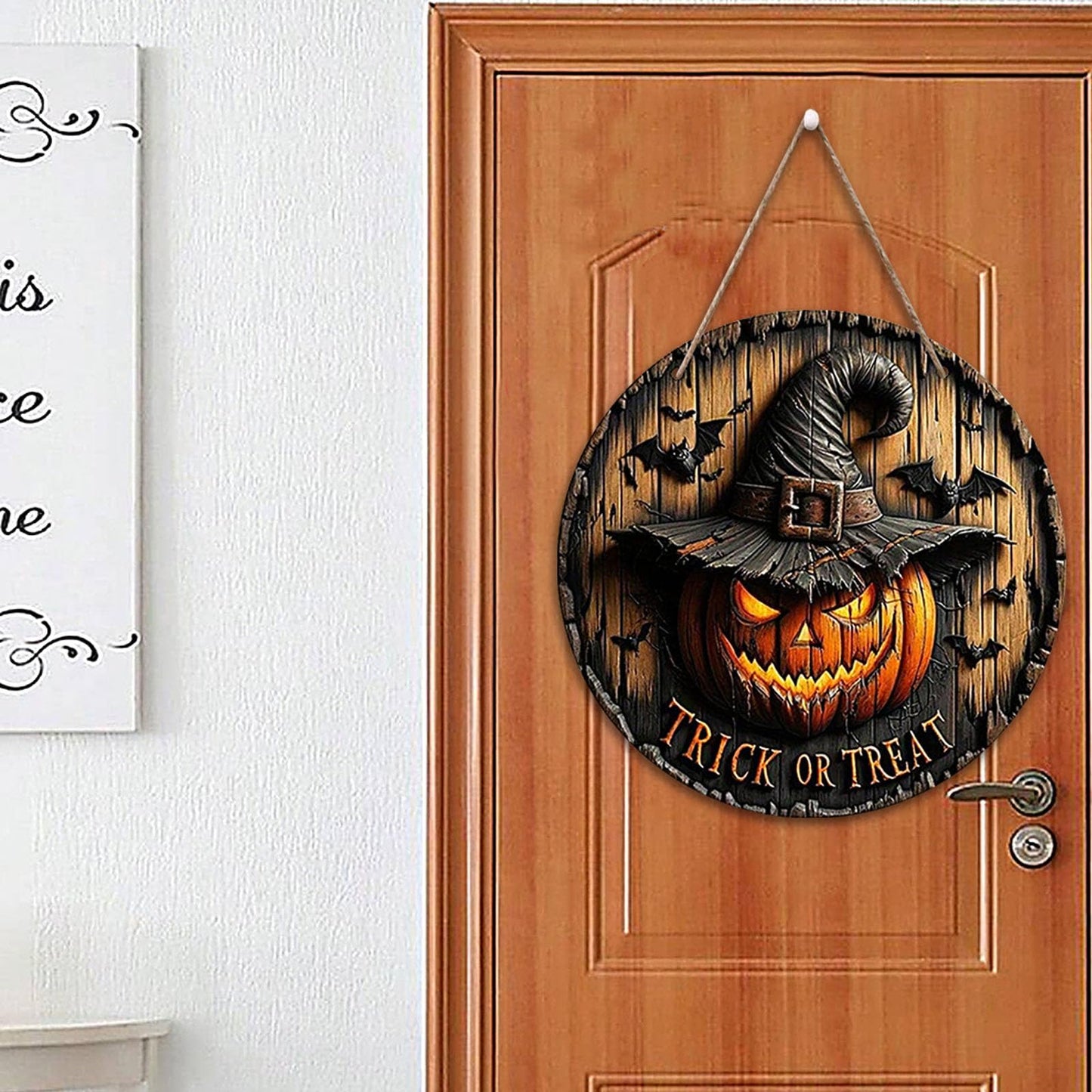 Halloween Decorations, Wood Sign Pumpkin Ornaments, Wicked Pumpkins with Hats, Indoor Outdoor Home Halloween Decor