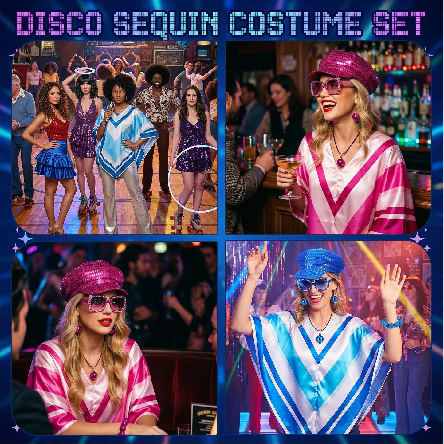ABBA Outfits for Women - 70s Disco Fancy Dress Set with Pop Poncho (image 7)