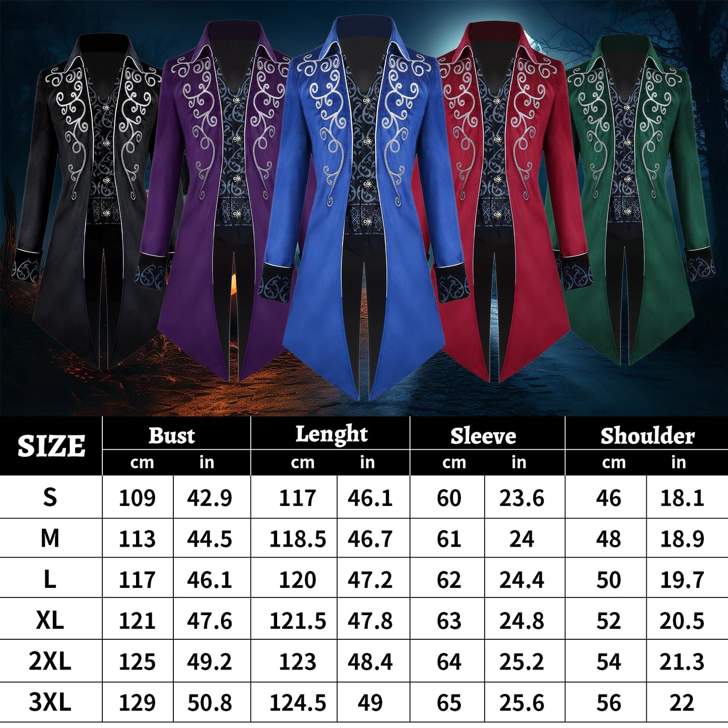 Men's Steampunk Vintage Tailcoat Jacket Gothic Tailcoat Coat Carnival Costumes,Medieval Clothing Men,Halloween Costume Men (Purple, XXL)