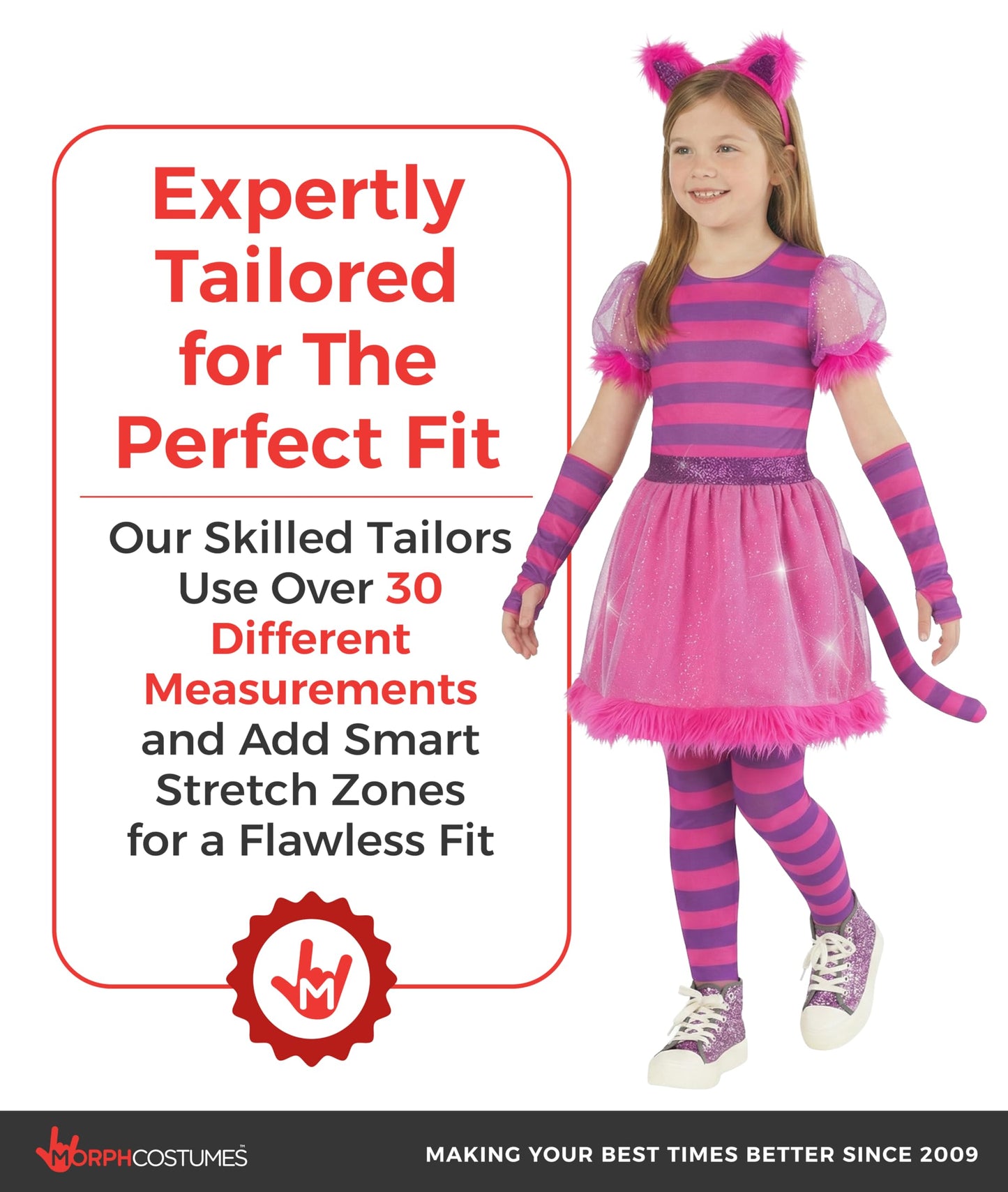 Morph Striped Cat Costume, Kids Cat Costume, Girls Cats Costumes, Striped Cats Costumes, World Book Day Costumes for Kids, 7-9 Years