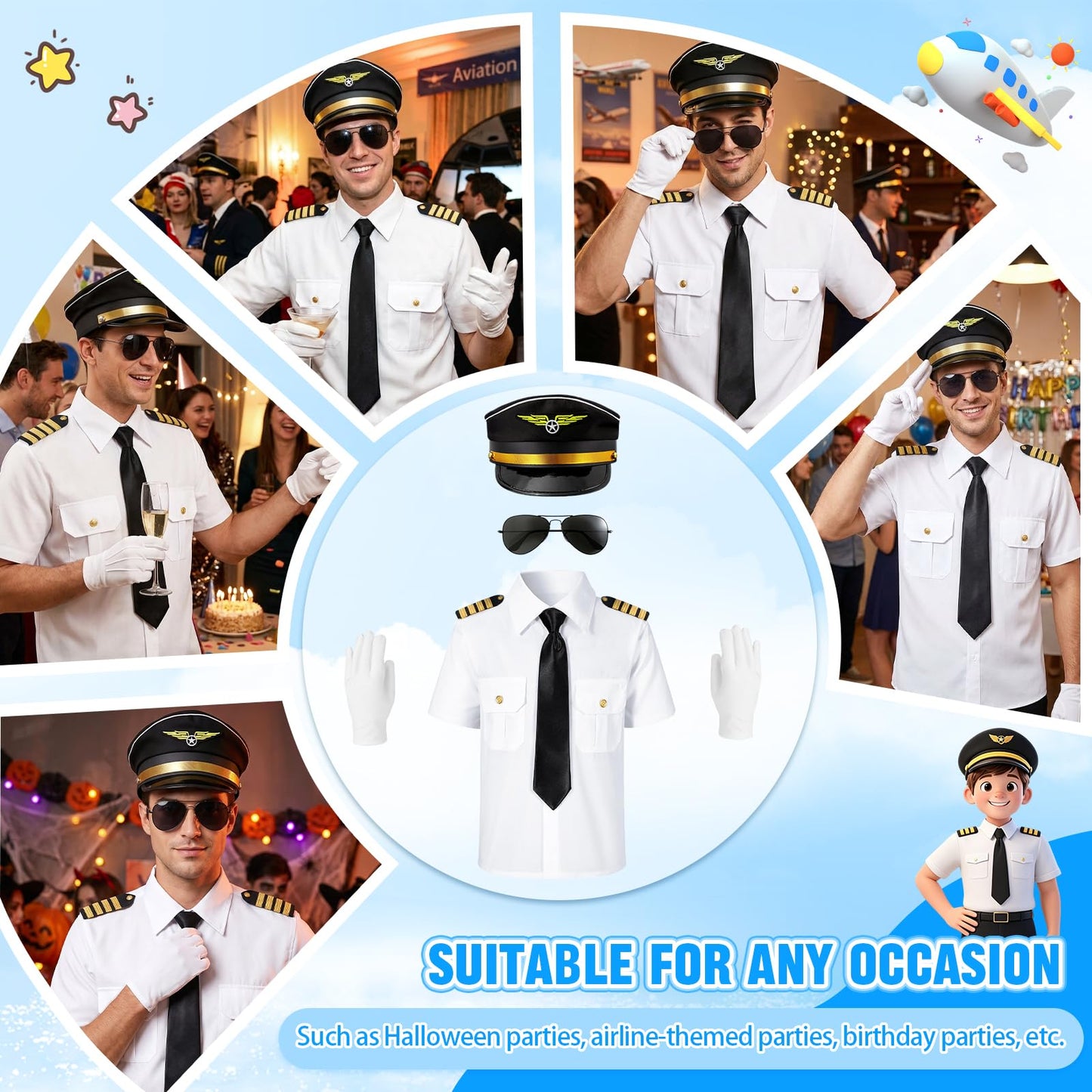 Pilot Fancy Dress Costume for Adults - Captain Outfit with Shirt