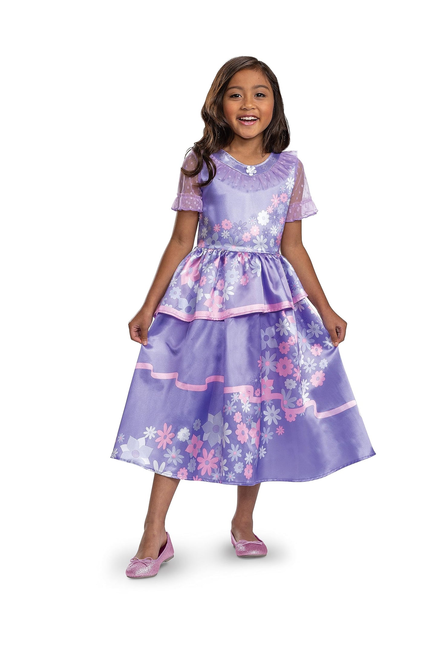 Disguise Disney Encanto Isabela Costume, Official License Fancy Dress up for Girls, Ideal for Encanto Fans, Features a Purple Floral Dress with Mesh Neckline and Sleeves, For 3-4 Years
