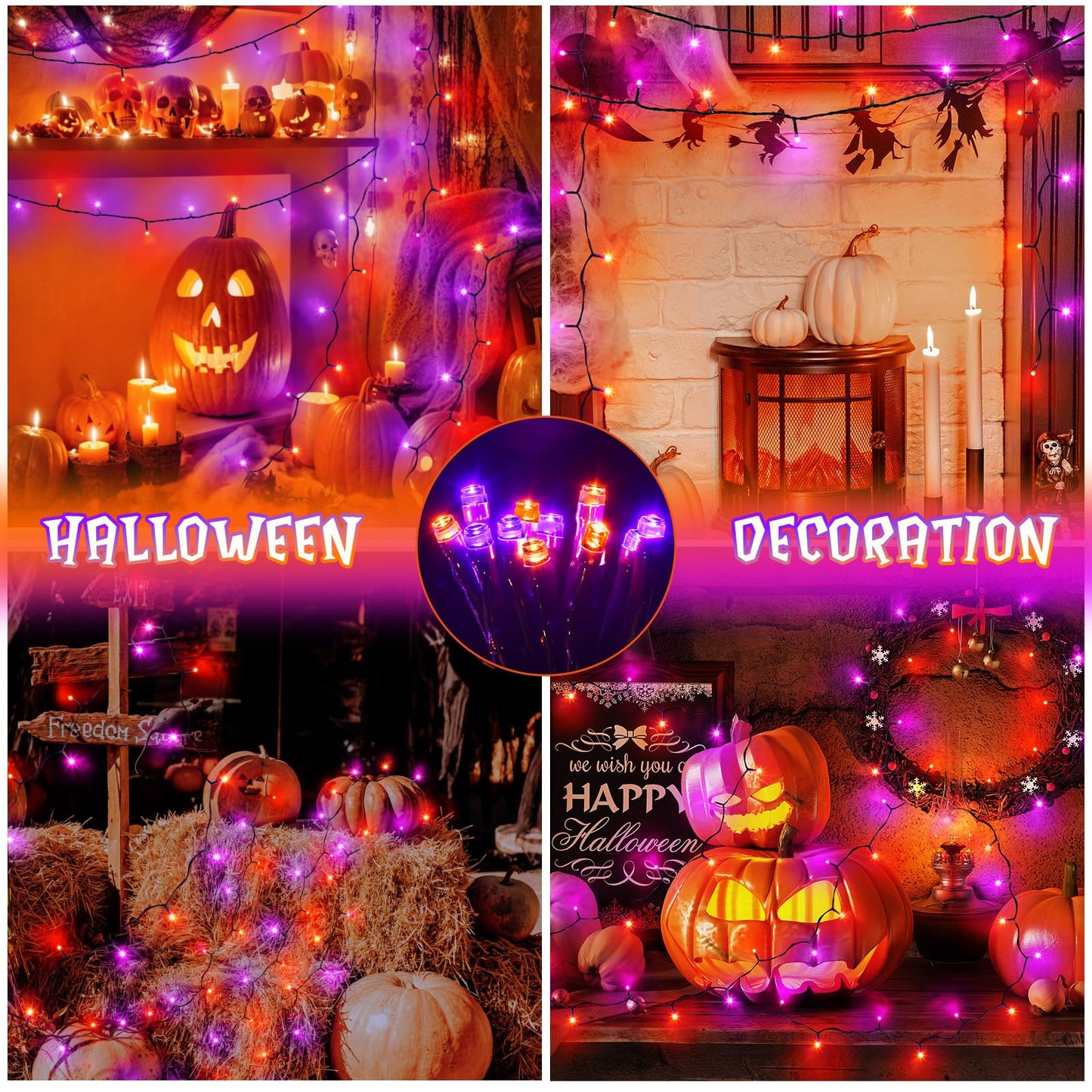 Gcstnn Halloween Decorations Fairy Lights, 16.4FT 50LED Orange-Purple String Lights IP65 Waterproof Battery Operated with 6h Timer, for Halloween,Porch,Autumn,Window,Fall Decoration