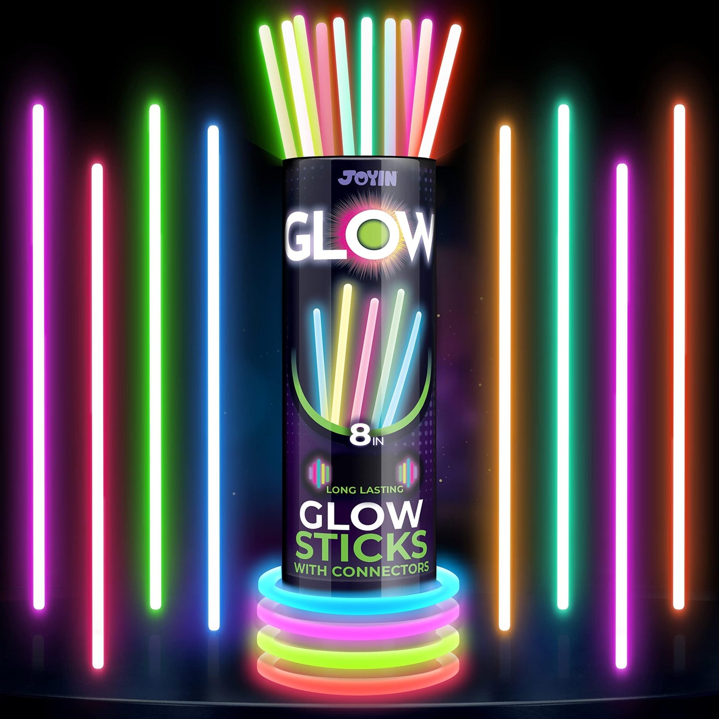 JOYIN 100 pcs Glow Sticks Bulk 8"(20cm), Glowsticks – Party Accessories for Bracelets and Necklaces, Accessories, Easter, Christmas, Halloween Party Supplies Pack