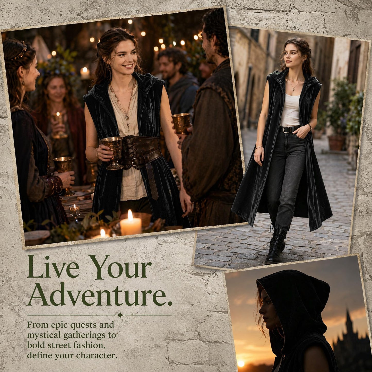 Medieval Hooded Vest for Women - Sleeveless Cloak Renaissance