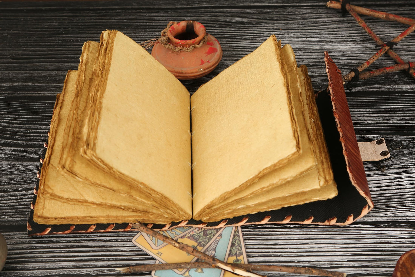 Hocus Pocus Book Of Spells, Spell Books With Real Spells, Prop Halloween Decorations Decor, Book Of Shadows Spell Book, Witchy Gifts For Women Leather Writing & Sketchbook Journal (8x6 Inch, Brown)