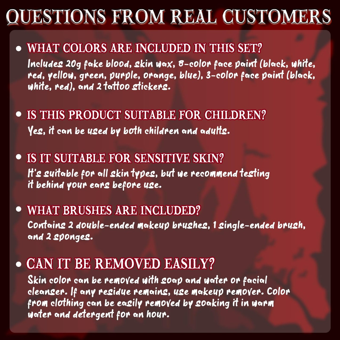 Face Paint Halloween Makeup Kit - White Black Red Face Paints Professional Adults with Fake Blood, Scars, tattoos, 8 Color Body Painting Set For Zombie Vampire Skeleton Joker Clown Witch Cosplay