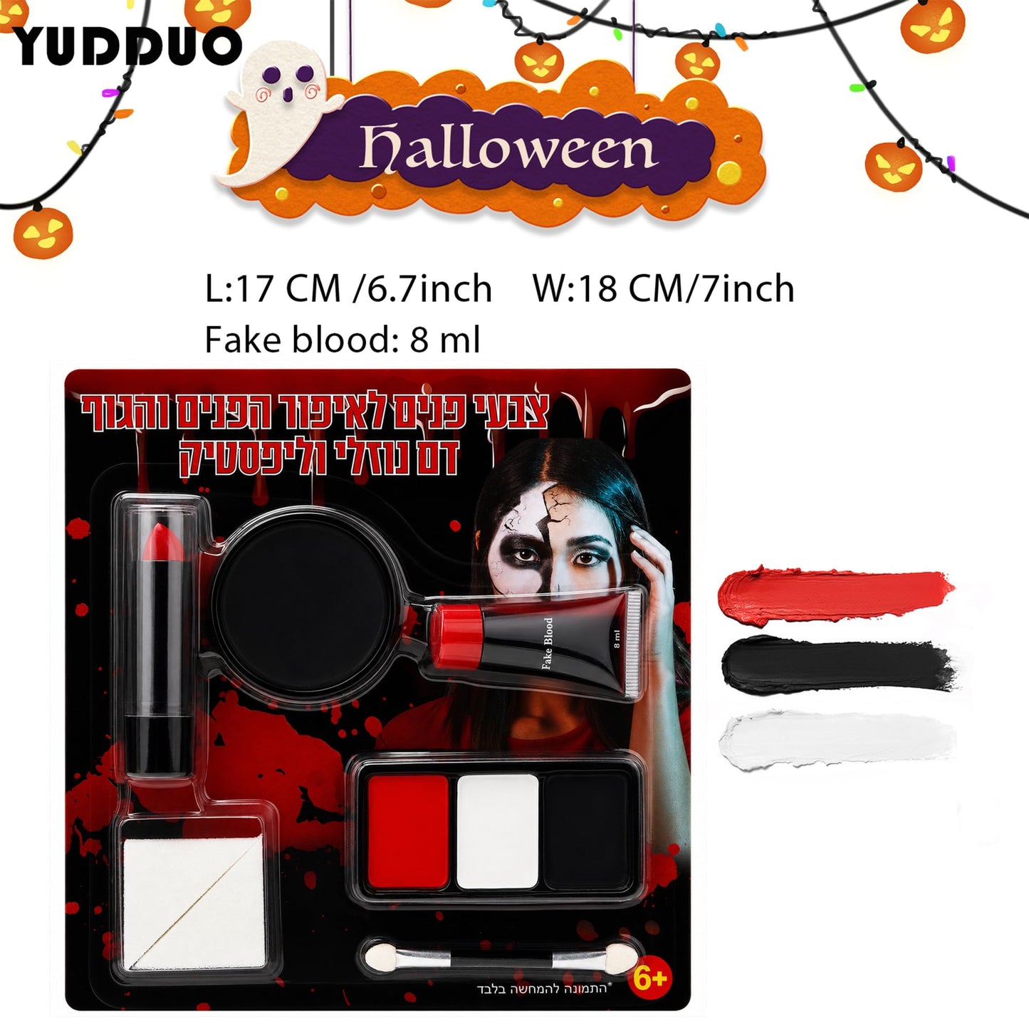 SFX Makeup Kit, Halloween Face Paint Kit, White Black Red Face Paint Halloween Makeup, Washable Fake Blood, Face Painting Kit for Halloween, Cosplay, Costume, Theme Parties (Face Paint Kit)