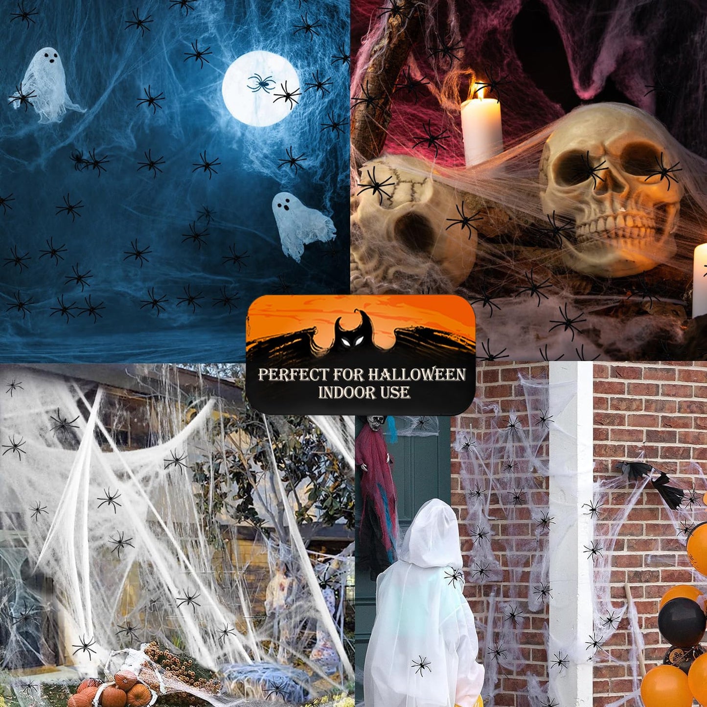 60g Halloween Spider Web Decorations, with 30pcs Fake Spiders, Stretchable Cobwebs for Halloween Decorations