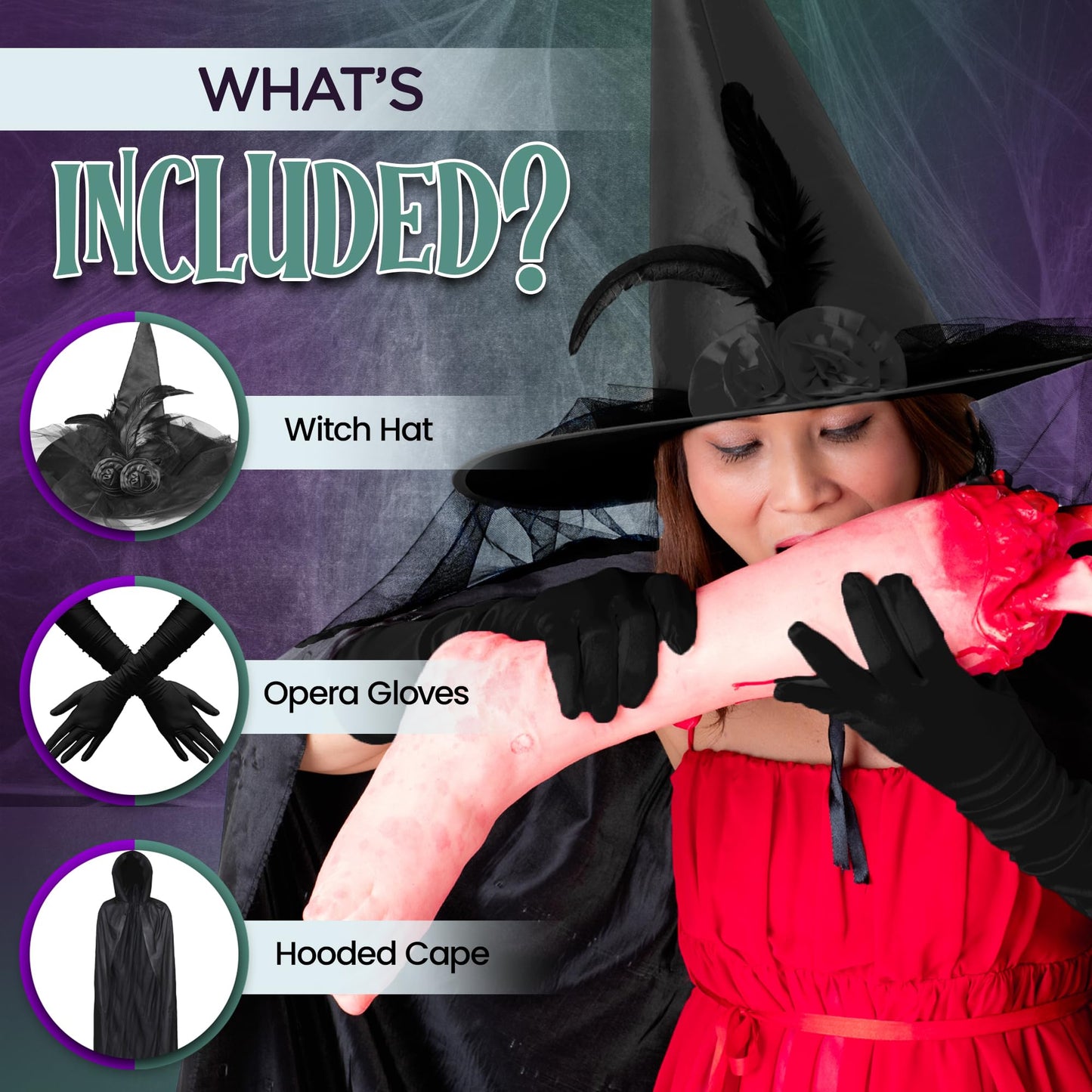 Womens Witch Costume Halloween Accessories Adult - Black Hooded