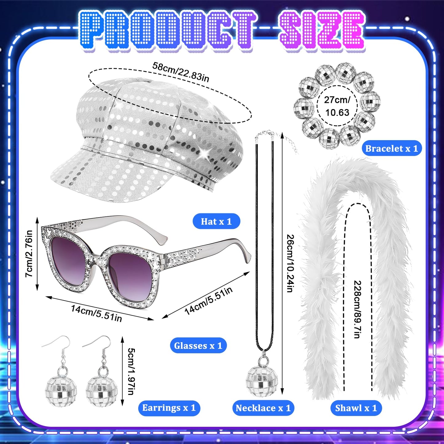 Disco Fancy Dress Accessories Set for Adults - 70s Disco Costume (image 7)