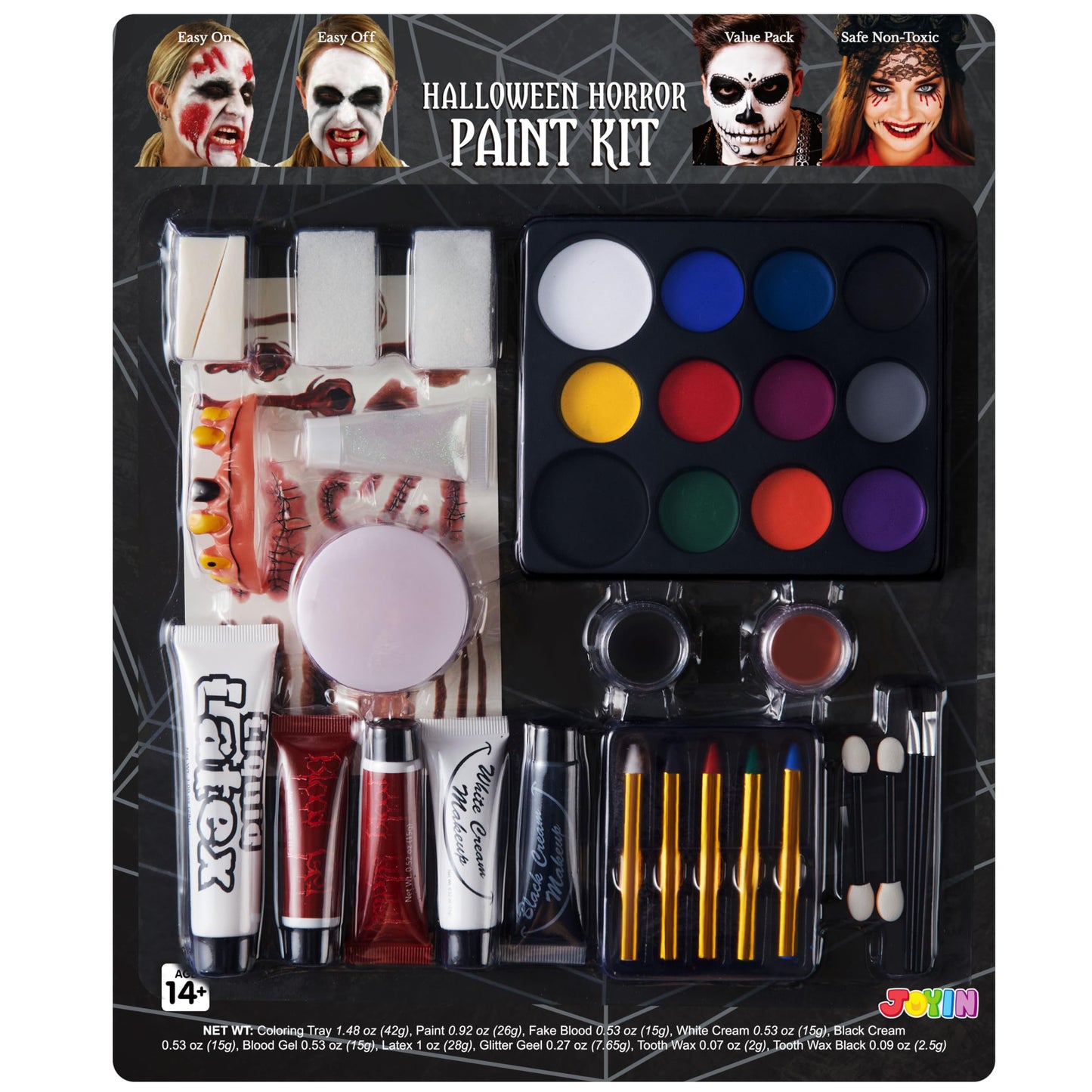 JOYIN 36 Pcs Halloween Face Paint Kit Makeup Set for Body Painting Party Cosplay Special Effects, All-in-1 Face Paint Palette Crayons Brushes Tooth Wax
