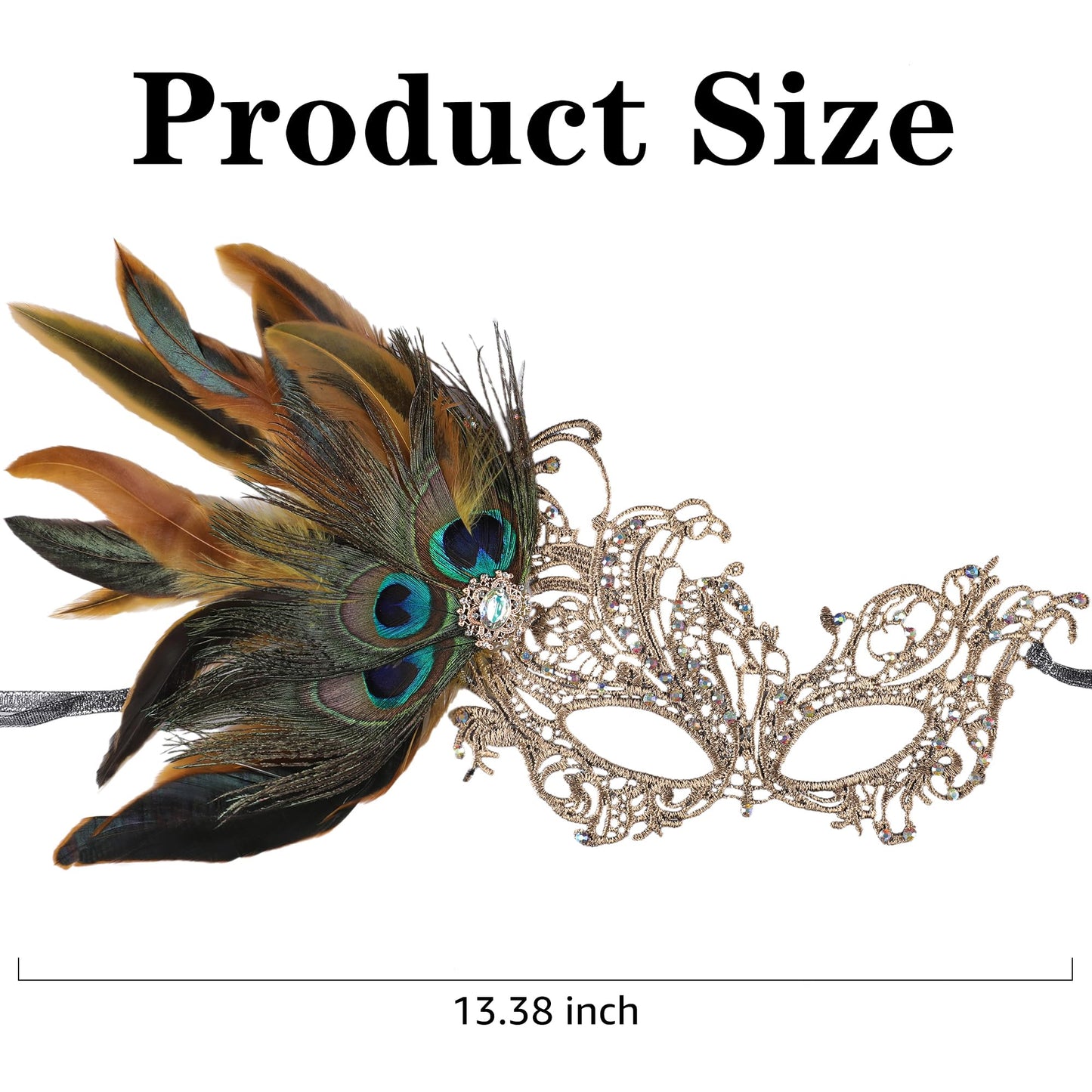 Lace Masquerade Masks for Women - 1920s Peacock Feather Venetian (image 5)
