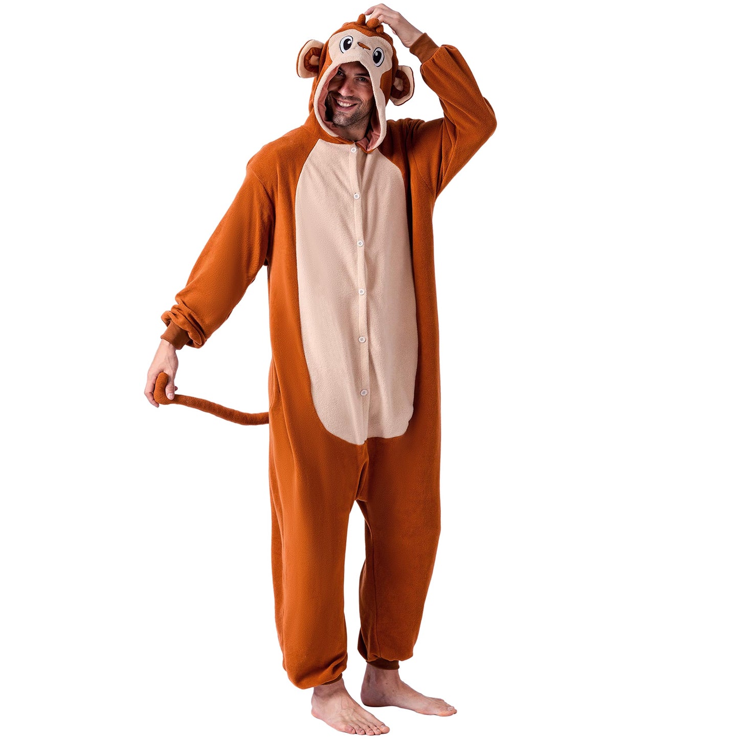 Unisex Adult Monkey Jumpsuit Plush Monkey Costume with Hat and Tail (image 8)