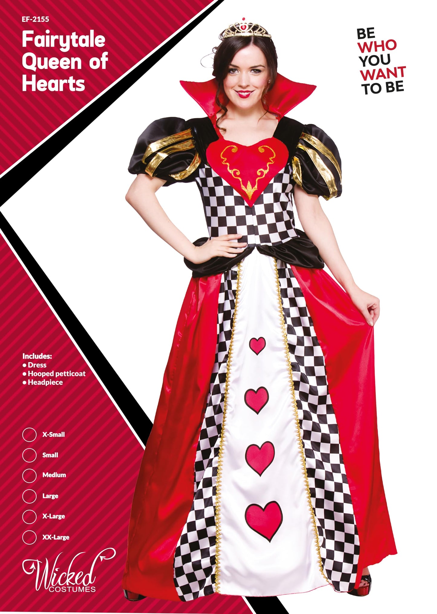 Wicked Costumes Adult Womens Queen of Hearts Fancy Dress Costume Card Queen Outfit Red White Playing Cards Halloween Party Book Day Theatre Role Play - Medium (UK 14-16)