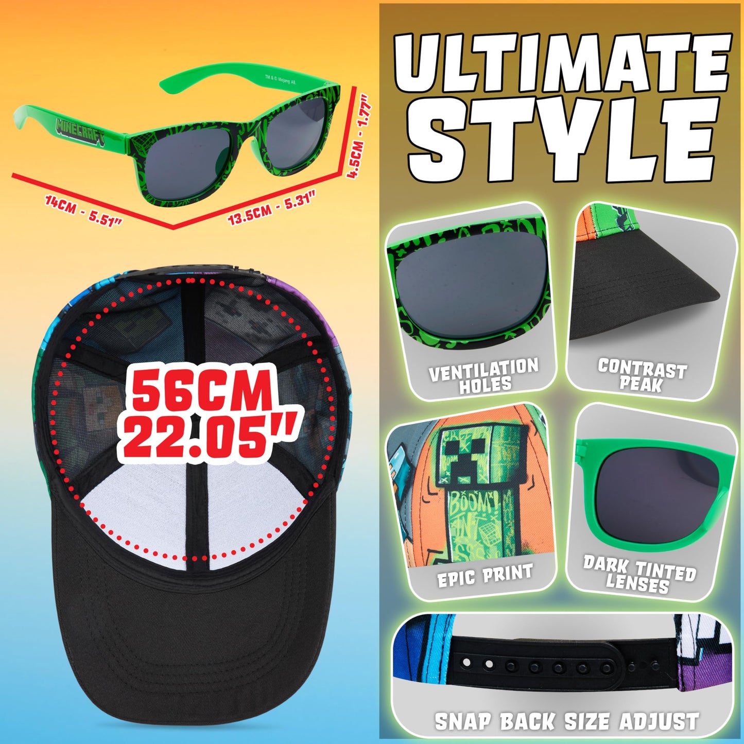 Sunglasses Baseball Cap Set Creeper Adjustable Boys Hat 100% Uv (image 6)