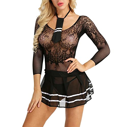 ROSVAJFY Sexy Cosplay Costume Fishnet Lingerie for Women Naughty