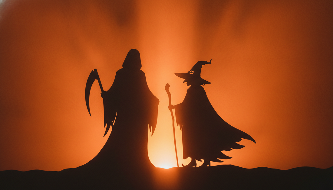 Two matching Halloween duo costume silhouettes side by side