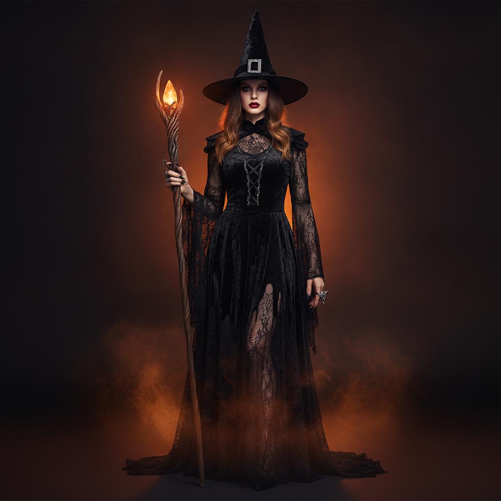 Woman in a witch Halloween costume