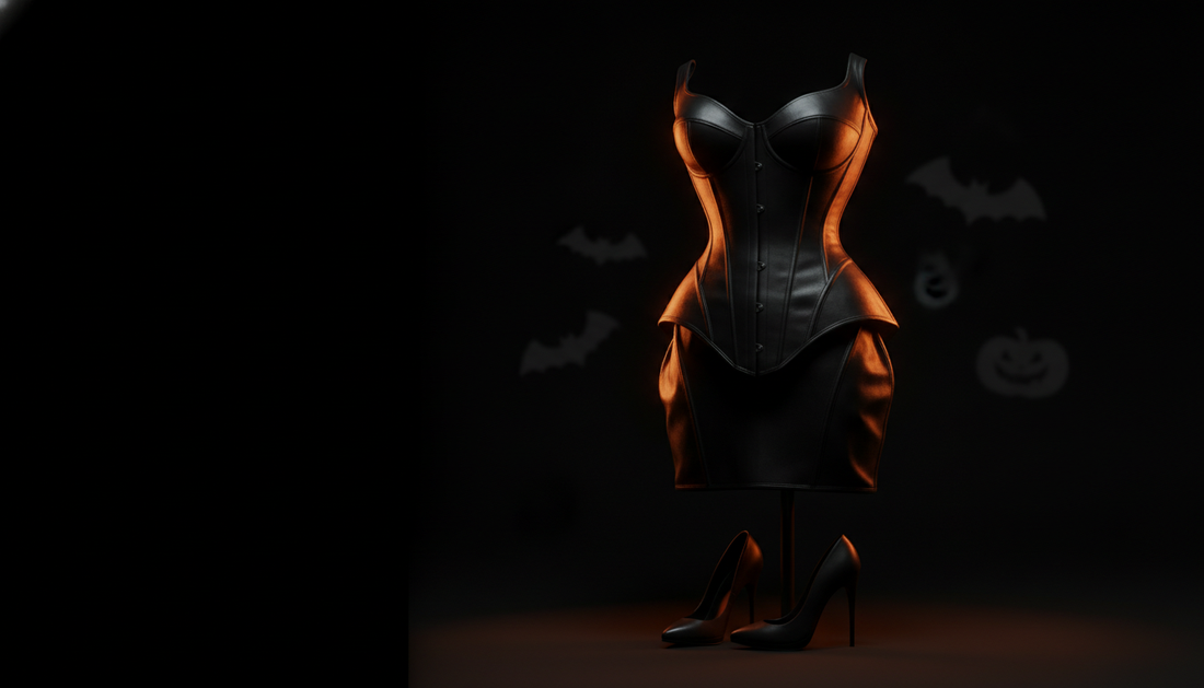 Bold black corset-style Halloween outfit styled for a confident statement look
