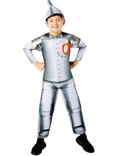Kids Tin Man costume from The Wizard of Oz with silver jumpsuit and funnel hat, Rubies