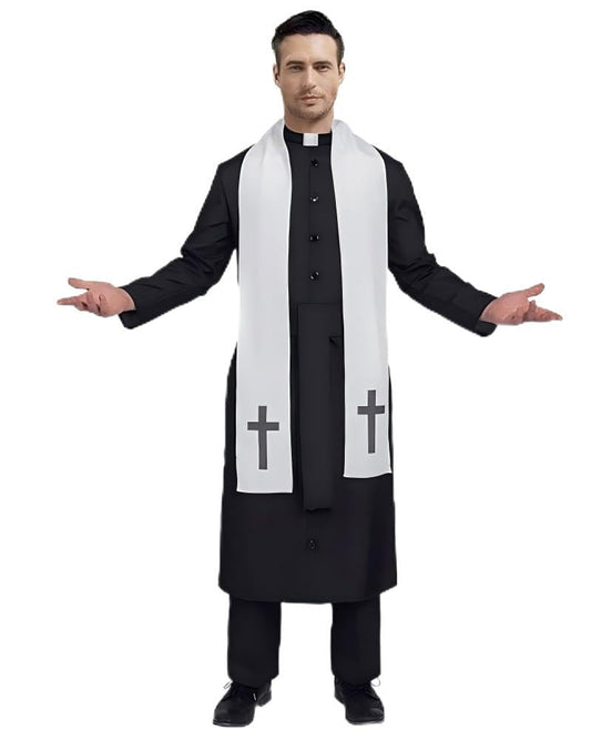Mens black priest father robe Halloween costume cosplay