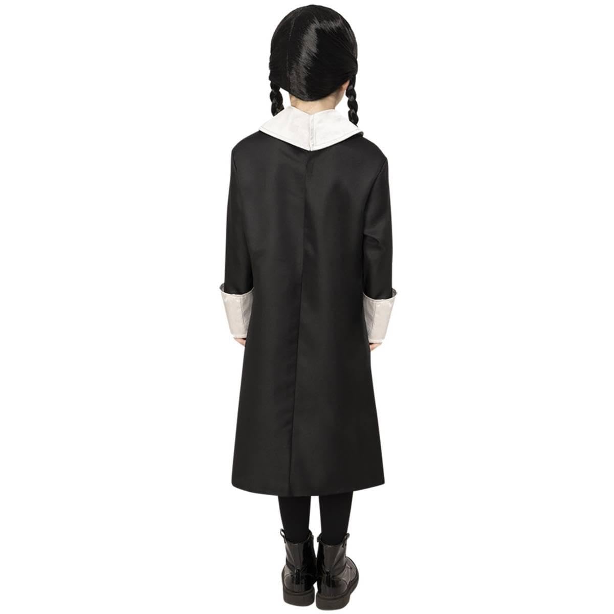 Smiffys The Addams Family Wednesday Child Costume, Black Dress with Skull Pattern and Wig, Officially Licensed Wednesday Addams Costume, Great for Halloween and Themed Events