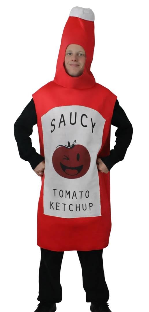 Ketchup and Hot Dog Costume Set – Funny Stag, Duo & Couples Fancy Dress Outfits for Adults – Hilarious Food Costume for Parties, Festivals & Halloween