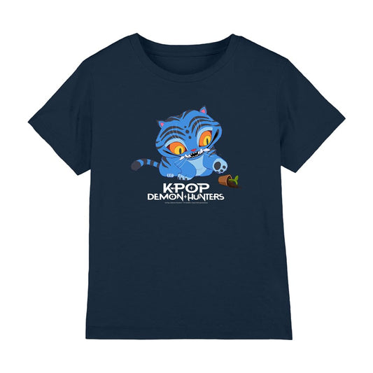 K-Pop Demon Hunters - Cute Derpy Tiger Cartoon Kids T Shirt - Navy