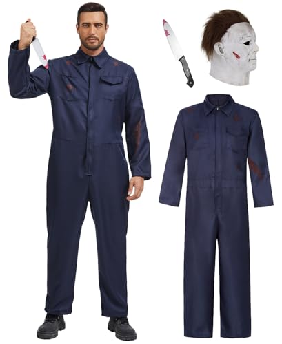 Michael Myers adult costume set with jumpsuit, mask and knife prop, RAAIBB