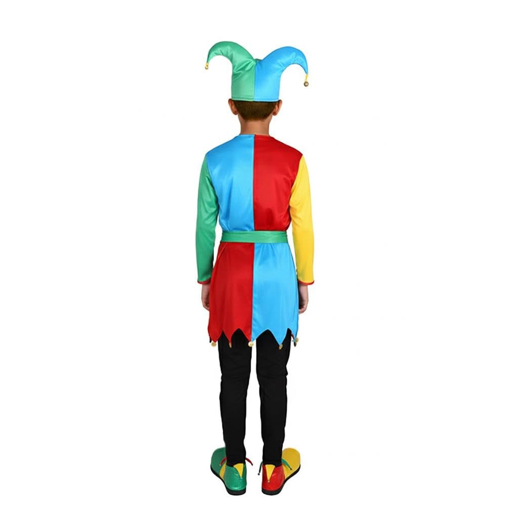 Lito Angels Kids Colourful Jester Costume with Hat Belt and Red Nose for Boys Girls Fancy Dress World Book Day Halloween Carnival Parade Theatre Performance Party Outfit Ages 11–13 Years