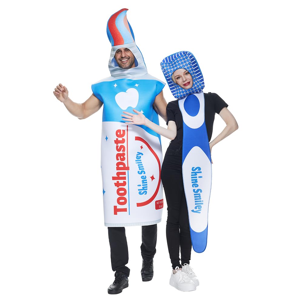EraSpooky Toothbrush and Toothpaste Costume Couple Halloween Fancy Dress Adult Unisex 2pcs Set
