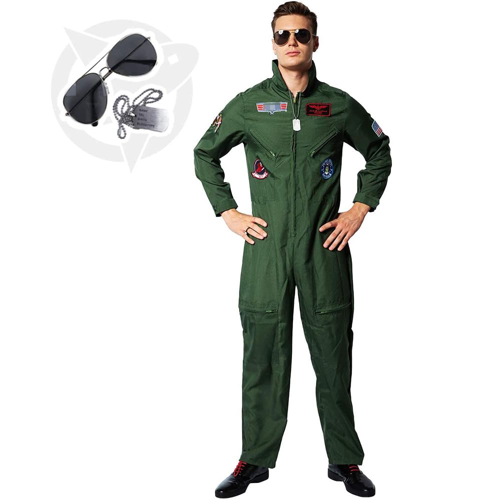 Men Pilot Costume Aviator Fancy Dress Halloween Party Cosplay (image 3)
