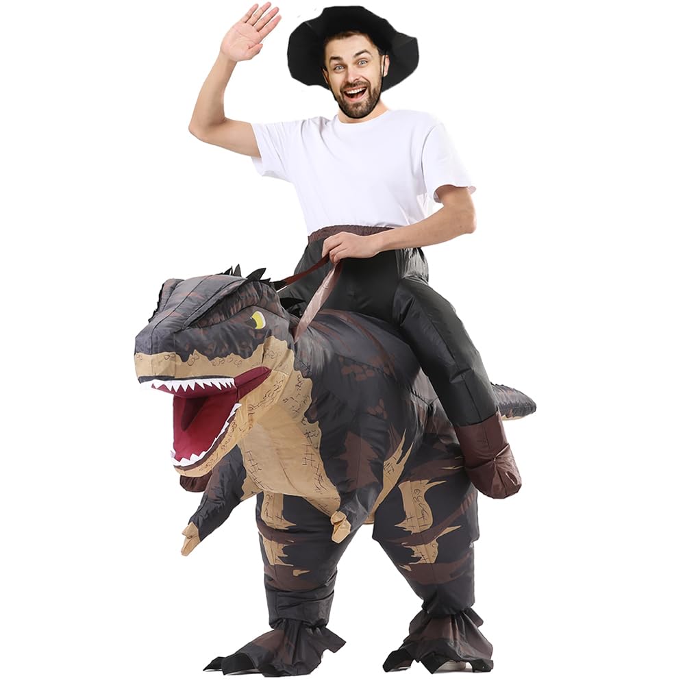 Rafalacy Inflatable Dinosaur Costumes Adult Size T-REX Ride on Halloween Costume Funny Dino Blow up Costume (Black)